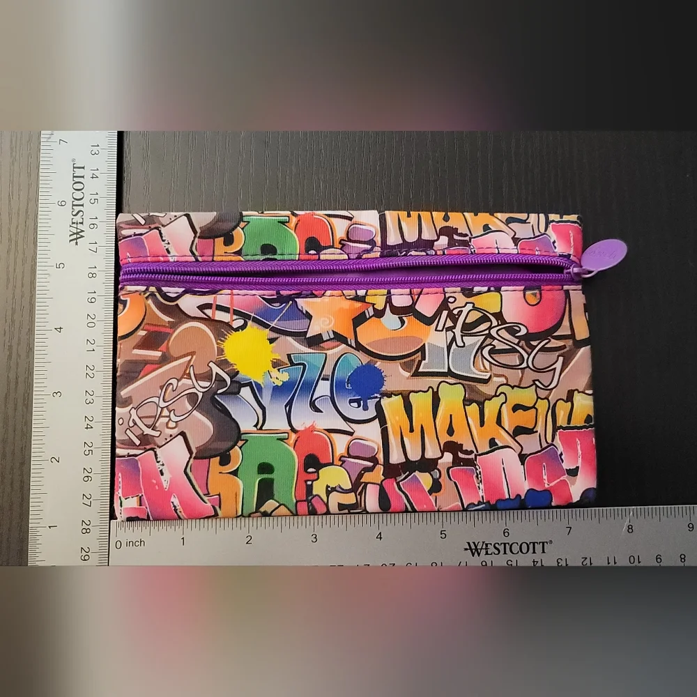 ipsy bag makeup case urban graffiti zippered purple glam 2016